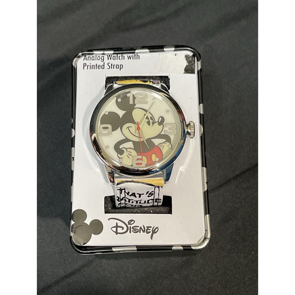 Disney Mickey Mouse Analog Watch Printed Strap w/ Tin MZ Berger
